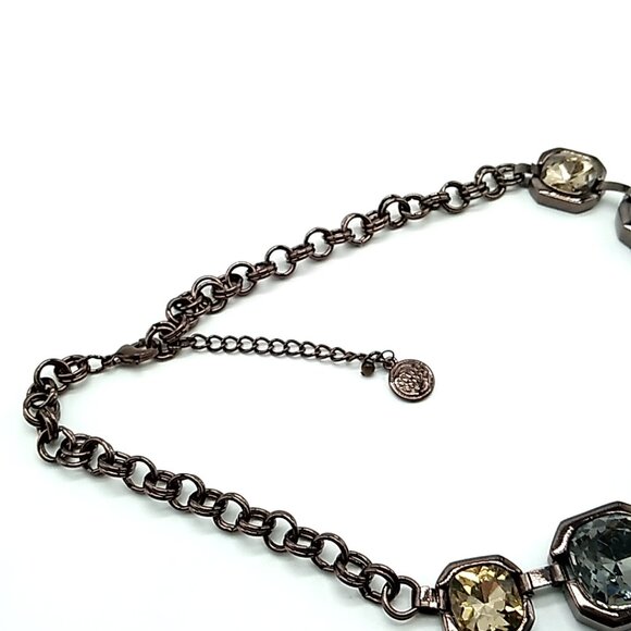 Dana Buchman Statement Necklace Faceted Octagon Crystals Gunmetal Chain NWOT - Picture 7 of 12